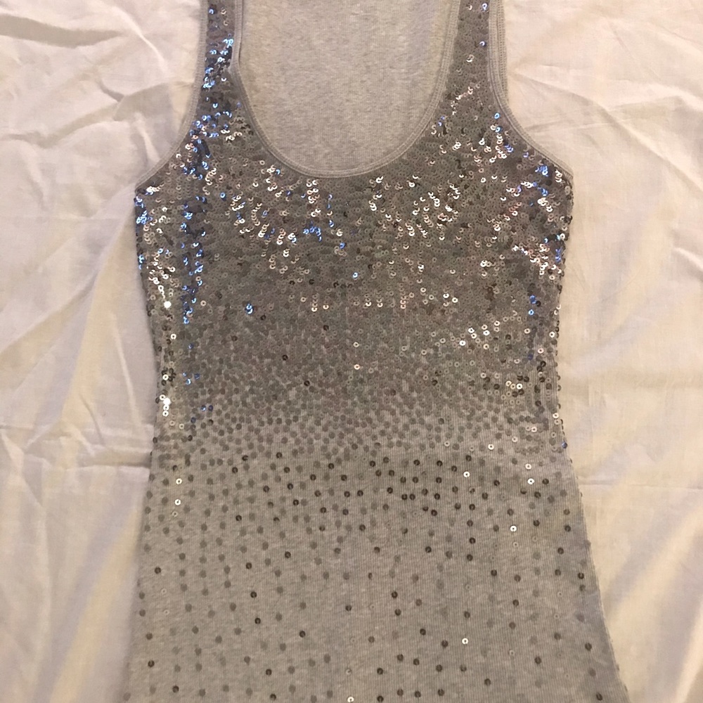 Silver sequin ombré muscle tank